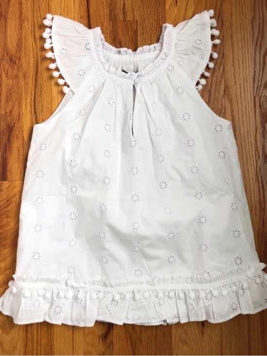 NWT J. Crew Tops - J. Crew White Eyelet Pom-Pom Trim Sleeveless Top - New with Tags